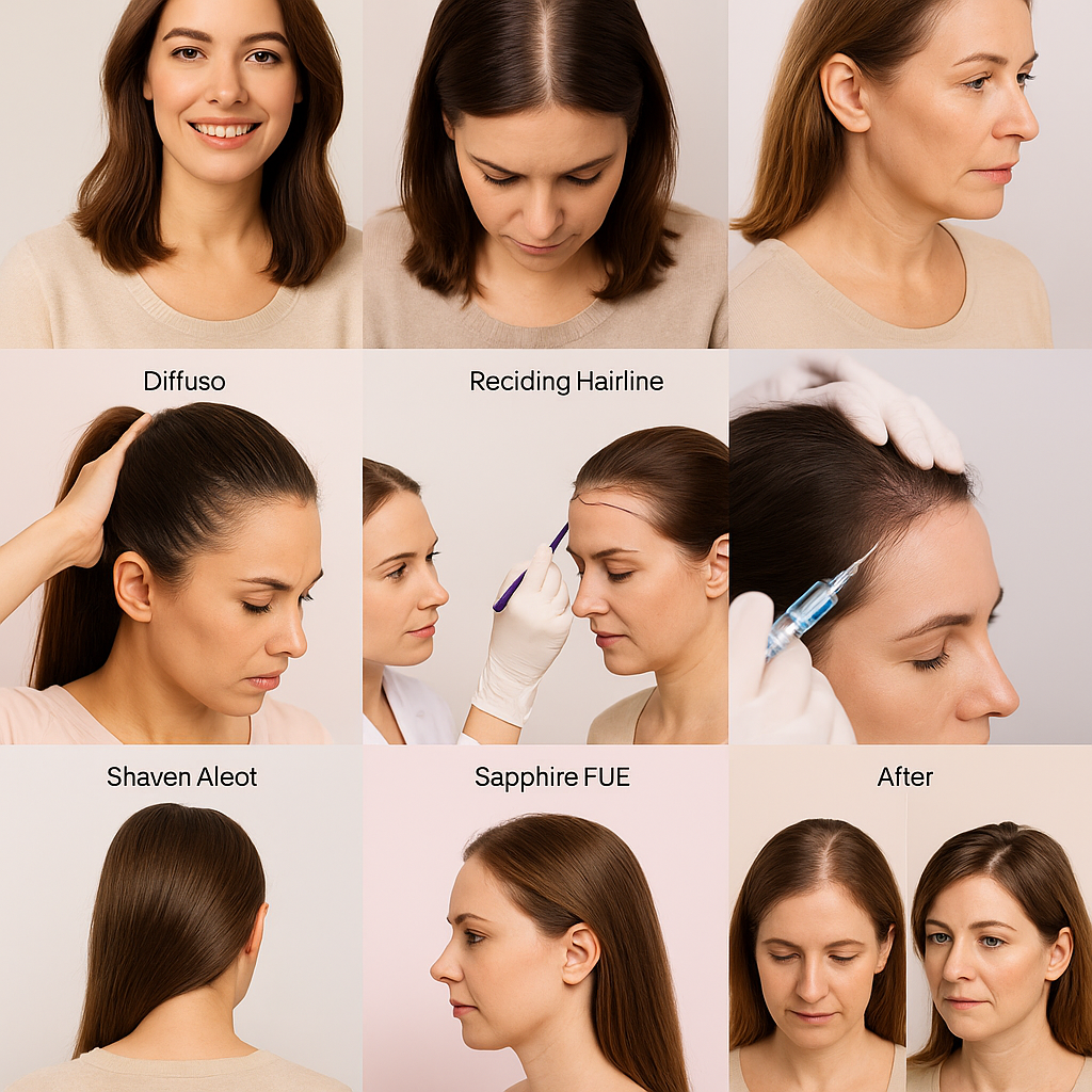 Kadın saç ekimi sonrası - ayrım çizgisi yoğunluğu